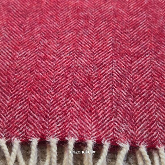 NWOT Wool Herringbone Burgundy Scarf with Big Stripe - Picture 8 of 13
